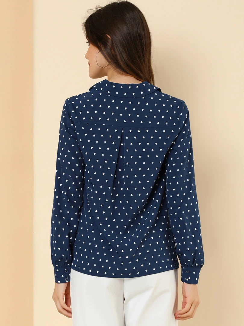 Allegra K Women's Heart Polka Dots Button Up Notched Lapel V Neck Shirt Tops 20 Allegra K Women's Heart Polka Dots Button Up Notched Lapel V Neck Shirt Tops