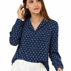 Allegra K Women's Heart Polka Dots Button Up Notched Lapel V Neck Shirt Tops 94 Allegra K Women's Heart Polka Dots Button Up Notched Lapel V Neck Shirt Tops