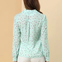 Allegra K Women's Heart Polka Dots Button Up Notched Lapel V Neck Shirt Tops 92 Allegra K Women's Heart Polka Dots Button Up Notched Lapel V Neck Shirt Tops