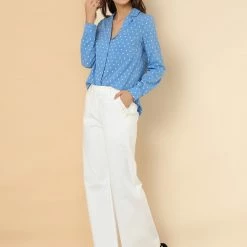 Allegra K Women's Heart Polka Dots Button Up Notched Lapel V Neck Shirt Tops 83 Allegra K Women's Heart Polka Dots Button Up Notched Lapel V Neck Shirt Tops