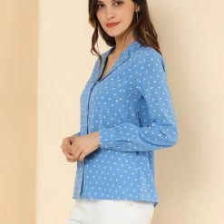 Allegra K Women's Heart Polka Dots Button Up Notched Lapel V Neck Shirt Tops 85 Allegra K Women's Heart Polka Dots Button Up Notched Lapel V Neck Shirt Tops