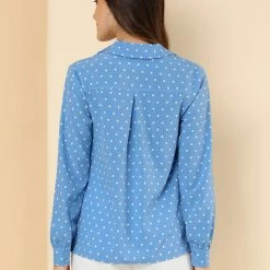 Allegra K Women's Heart Polka Dots Button Up Notched Lapel V Neck Shirt Tops 86 Allegra K Women's Heart Polka Dots Button Up Notched Lapel V Neck Shirt Tops