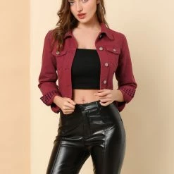 Allegra K Cropped Shirt Jacket With Contrast Collar And Cuffs Women