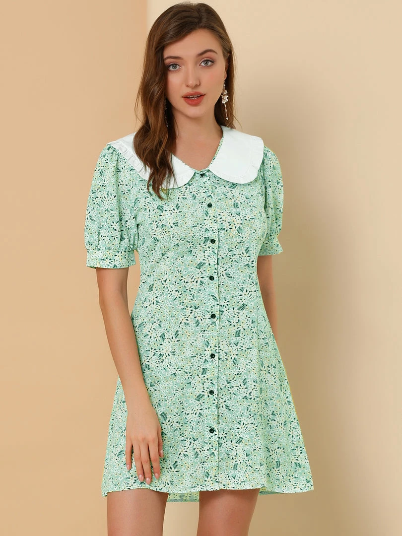 Allegra K Women's Peter Pan Collar Floral Dress Bow Tie Short Sleeve Summe Dresses 17 Allegra K Women's Peter Pan Collar Floral Dress Bow Tie Short Sleeve Summe Dresses