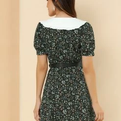 Allegra K Women's Peter Pan Collar Floral Dress Bow Tie Short Sleeve Summe Dresses 38 Allegra K Women's Peter Pan Collar Floral Dress Bow Tie Short Sleeve Summe Dresses