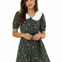 Allegra K Women's Peter Pan Collar Floral Dress Bow Tie Short Sleeve Summe Dresses 34 Allegra K Women's Peter Pan Collar Floral Dress Bow Tie Short Sleeve Summe Dresses