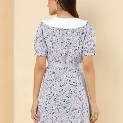 Allegra K Women's Peter Pan Collar Floral Dress Bow Tie Short Sleeve Summe Dresses 32 Allegra K Women's Peter Pan Collar Floral Dress Bow Tie Short Sleeve Summe Dresses