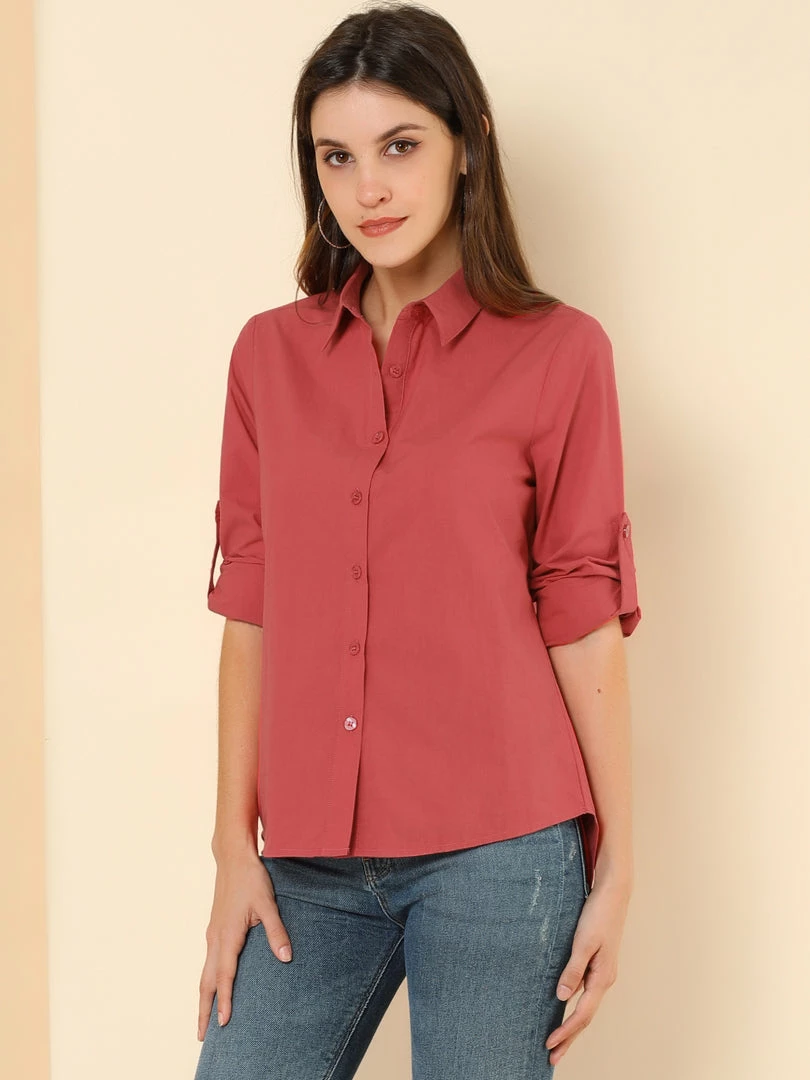 Allegra K Women's Button Down Shirts Collared Work Office Roll-up Long Sleeve Shirt 11 Allegra K Women's Button Down Shirts Collared Work Office Roll-up Long Sleeve Shirt