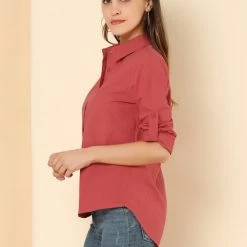 Allegra K Women's Button Down Shirts Collared Work Office Roll-up Long Sleeve Shirt 43 Allegra K Women's Button Down Shirts Collared Work Office Roll-up Long Sleeve Shirt