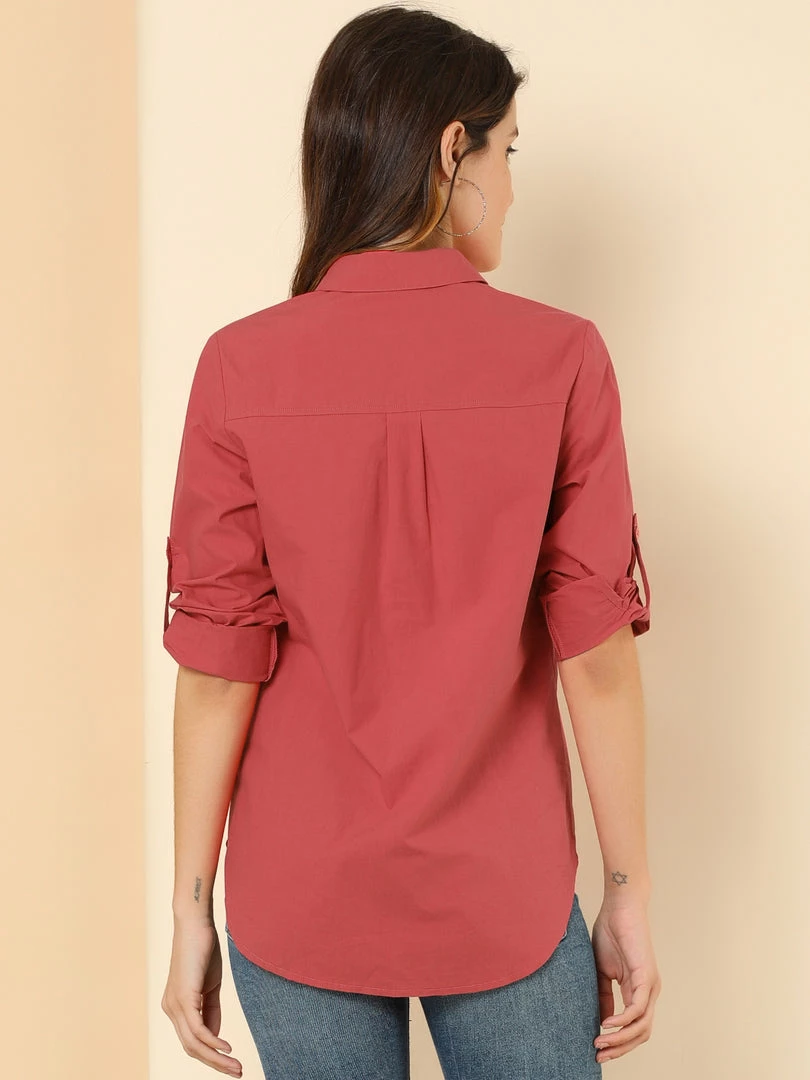 Allegra K Women's Button Down Shirts Collared Work Office Roll-up Long Sleeve Shirt 14 Allegra K Women's Button Down Shirts Collared Work Office Roll-up Long Sleeve Shirt
