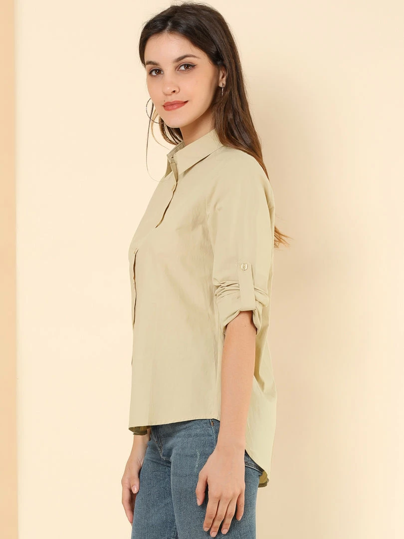 Allegra K Women's Button Down Shirts Collared Work Office Roll-up Long Sleeve Shirt 7 Allegra K Women's Button Down Shirts Collared Work Office Roll-up Long Sleeve Shirt