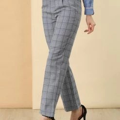 Allegra K Women's Plaid Trousers Pockets Straight Leg Pants 47 Allegra K Women's Plaid Trousers Pockets Straight Leg Pants