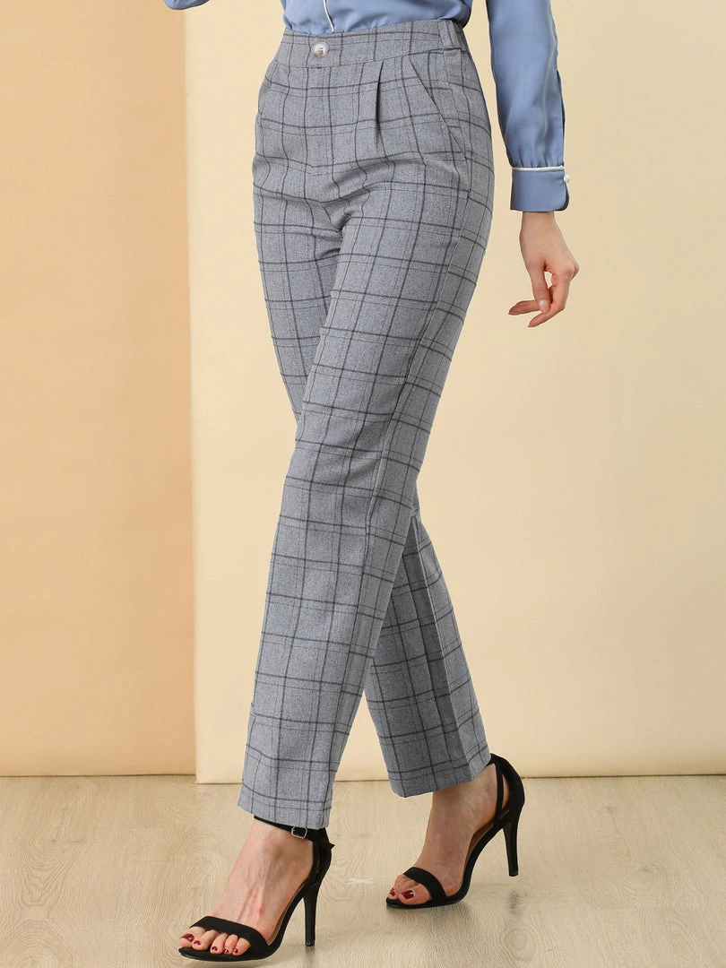 Allegra K Women's Plaid Trousers Pockets Straight Leg Pants 11 Allegra K Women's Plaid Trousers Pockets Straight Leg Pants
