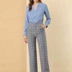 Allegra K Women's Plaid Trousers Pockets Straight Leg Pants 48 Allegra K Women's Plaid Trousers Pockets Straight Leg Pants