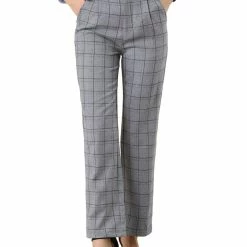 Allegra K Women's Plaid Trousers Pockets Straight Leg Pants 46 Allegra K Women's Plaid Trousers Pockets Straight Leg Pants