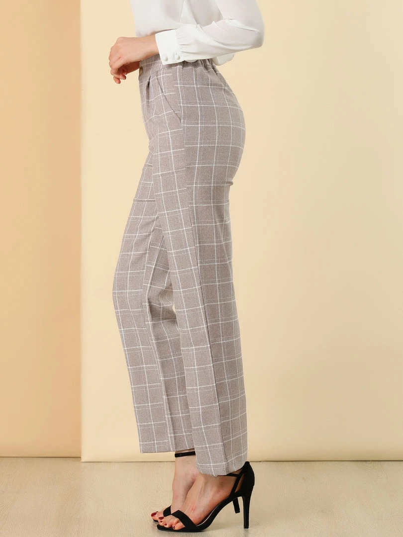 Allegra K Women's Plaid Trousers Pockets Straight Leg Pants 5 Allegra K Women's Plaid Trousers Pockets Straight Leg Pants