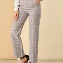 Allegra K Women's Plaid Trousers Pockets Straight Leg Pants 43 Allegra K Women's Plaid Trousers Pockets Straight Leg Pants