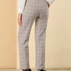 Allegra K Women's Plaid Trousers Pockets Straight Leg Pants 44 Allegra K Women's Plaid Trousers Pockets Straight Leg Pants