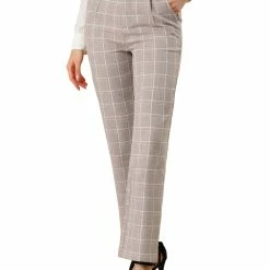 Allegra K Women's Plaid Trousers Pockets Straight Leg Pants