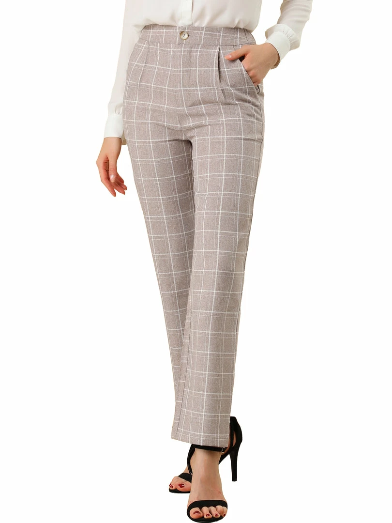 Allegra K Women's Plaid Trousers Pockets Straight Leg Pants 4 Allegra K Women's Plaid Trousers Pockets Straight Leg Pants