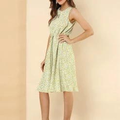 Allegra K Women's Printed Split Neck Drawstring Waist Sleeveless A-Line Dress 63 Allegra K Women's Printed Split Neck Drawstring Waist Sleeveless A-Line Dress