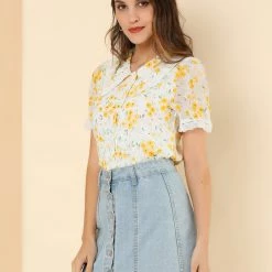 Allegra K Women's Peter Pan Collar Lace Embroidered Casual Floral Shirt Blouse 45 Allegra K Women's Peter Pan Collar Lace Embroidered Casual Floral Shirt Blouse