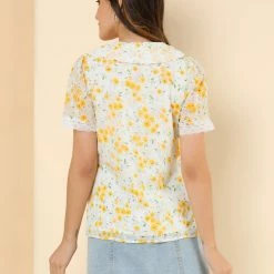Allegra K Women's Peter Pan Collar Lace Embroidered Casual Floral Shirt Blouse 48 Allegra K Women's Peter Pan Collar Lace Embroidered Casual Floral Shirt Blouse
