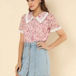 Allegra K Women's Peter Pan Collar Lace Embroidered Casual Floral Shirt Blouse 41 Allegra K Women's Peter Pan Collar Lace Embroidered Casual Floral Shirt Blouse