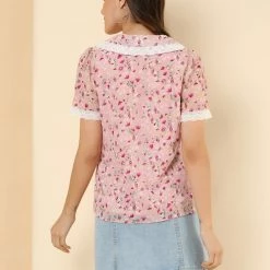 Allegra K Women's Peter Pan Collar Lace Embroidered Casual Floral Shirt Blouse 42 Allegra K Women's Peter Pan Collar Lace Embroidered Casual Floral Shirt Blouse