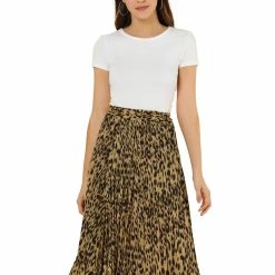 Allegra K Women‘s Casual Leopard Print Elastic Wasit Pleat A-Line Skirt