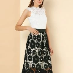 Allegra K Women's Vintage Floral Lace Elastic Waist Layered A-Line Skirt 23 Allegra K Women's Vintage Floral Lace Elastic Waist Layered A-Line Skirt