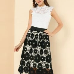 Allegra K Women's Vintage Floral Lace Elastic Waist Layered A-Line Skirt 25 Allegra K Women's Vintage Floral Lace Elastic Waist Layered A-Line Skirt