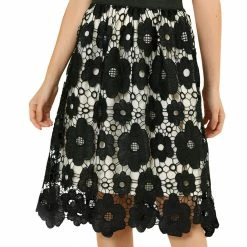 Allegra K Women's Vintage Floral Lace Elastic Waist Layered A-Line Skirt 22 Allegra K Women's Vintage Floral Lace Elastic Waist Layered A-Line Skirt