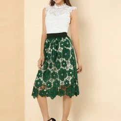 Allegra K Women's Vintage Floral Lace Elastic Waist Layered A-Line Skirt 17 Allegra K Women's Vintage Floral Lace Elastic Waist Layered A-Line Skirt