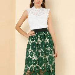 Allegra K Women's Vintage Floral Lace Elastic Waist Layered A-Line Skirt 19 Allegra K Women's Vintage Floral Lace Elastic Waist Layered A-Line Skirt