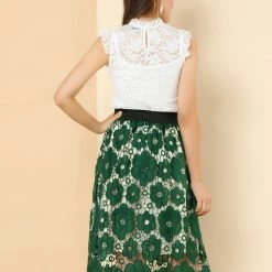 Allegra K Women's Vintage Floral Lace Elastic Waist Layered A-Line Skirt 20 Allegra K Women's Vintage Floral Lace Elastic Waist Layered A-Line Skirt