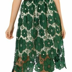 Allegra K Women's Vintage Floral Lace Elastic Waist Layered A-Line Skirt