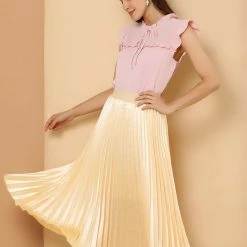 Allegra K Women's Elastic Waist Party Metallic Accordion Pleated Midi Skirt