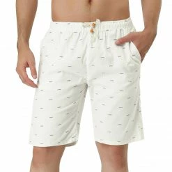 Allegra K Men's Summer Swim Elastic Waistband Drawstring Pockets Patterned Beach Board Shorts