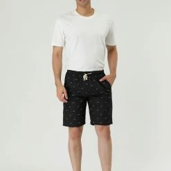 Allegra K Men's Summer Swim Elastic Waistband Drawstring Pockets Patterned Beach Board Shorts