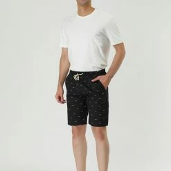 Allegra K Men's Summer Swim Elastic Waistband Drawstring Pockets Patterned Beach Board Shorts