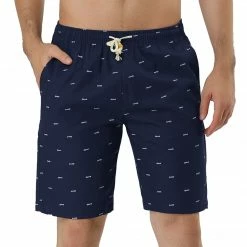 Allegra K Men's Summer Swim Elastic Waistband Drawstring Pockets Patterned Beach Board Shorts