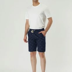 Allegra K Men's Summer Swim Elastic Waistband Drawstring Pockets Patterned Beach Board Shorts