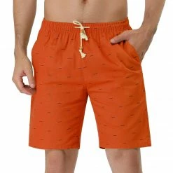 Allegra K Men's Summer Swim Elastic Waistband Drawstring Pockets Patterned Beach Board Shorts