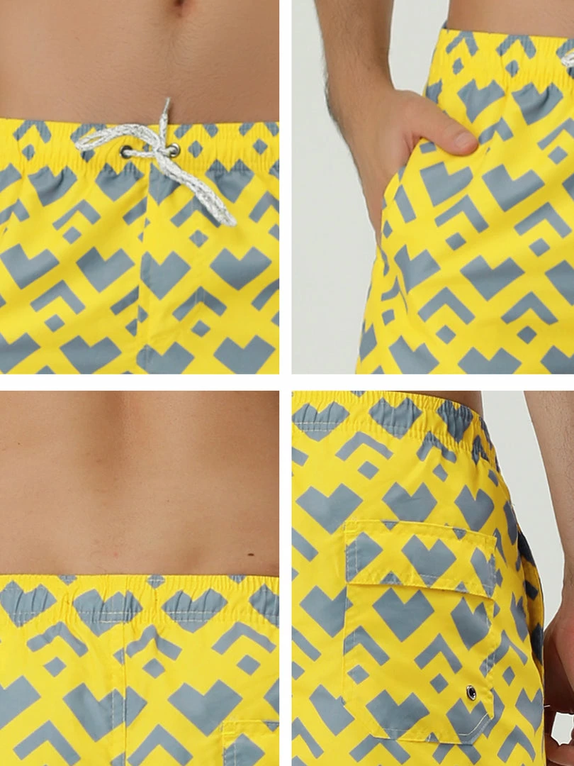 Allegra K Men's Summer Swim Elastic Waist Drawstring Pattern Beach Board Shorts With Mesh Lining 15 Allegra K Men's Summer Swim Elastic Waist Drawstring Pattern Beach Board Shorts With Mesh Lining