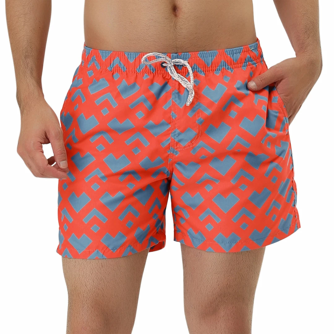 Allegra K Men's Summer Swim Elastic Waist Drawstring Pattern Beach Board Shorts With Mesh Lining 5 Allegra K Men's Summer Swim Elastic Waist Drawstring Pattern Beach Board Shorts With Mesh Lining