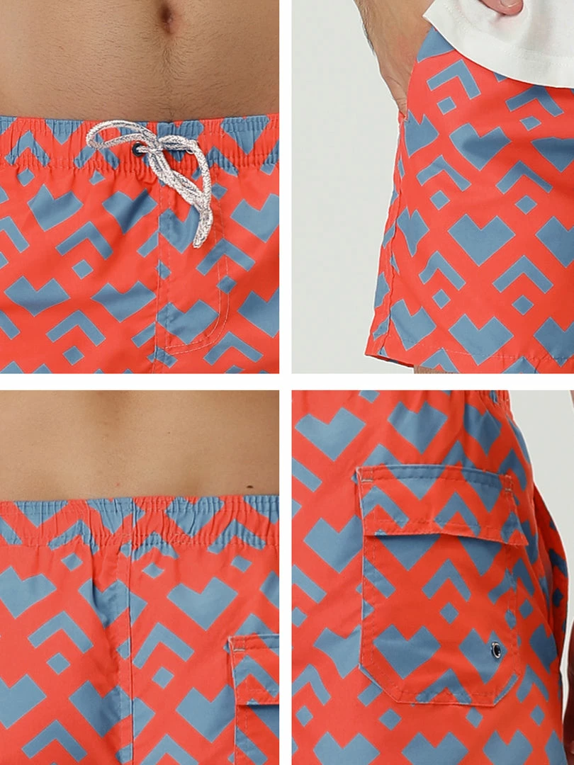 Allegra K Men's Summer Swim Elastic Waist Drawstring Pattern Beach Board Shorts With Mesh Lining 9 Allegra K Men's Summer Swim Elastic Waist Drawstring Pattern Beach Board Shorts With Mesh Lining