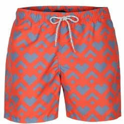 Allegra K Men's Summer Swim Elastic Waist Drawstring Pattern Beach Board Shorts With Mesh Lining