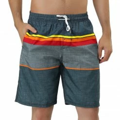 Allegra K Men's Summer Swim Shorts Elastic Waist Drawstring Color Block Striped Board Shorts 33 Allegra K Men's Summer Swim Shorts Elastic Waist Drawstring Color Block Striped Board Shorts