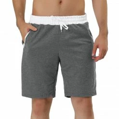 Allegra K Men's Training Drawstring Waist Color Block Zipper Pockets Jogging Board Shorts